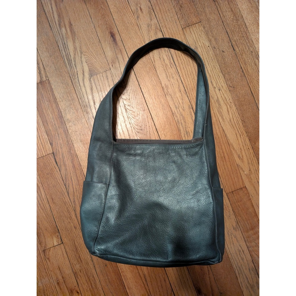 Eileen Fisher Dark Gray Pebbled Leather Hobo Shoulder Bag Slouchy Tote